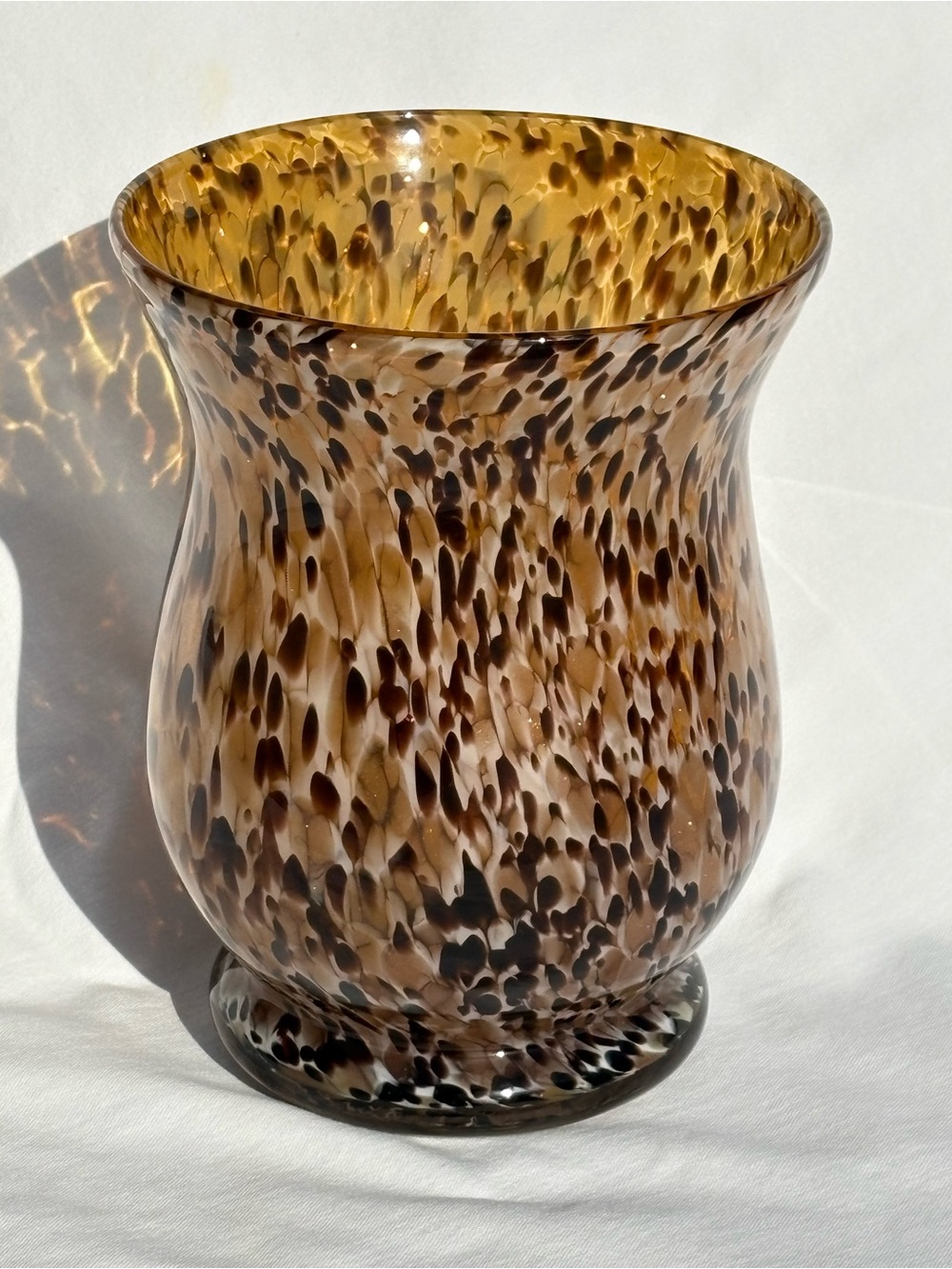 Murano Style Handblown Art Glass Speckled Tortoise Shell Vase